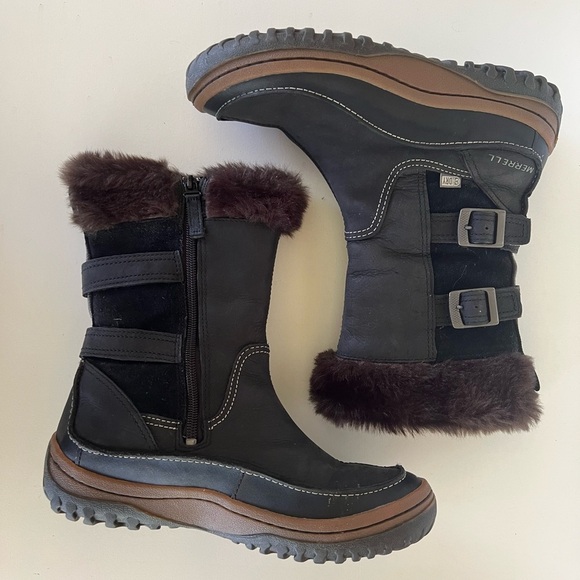 Merrell Decora Chant Waterproof Mid-Calf Black and Brown Leather Boots, size 8.5 - Picture 6 of 13